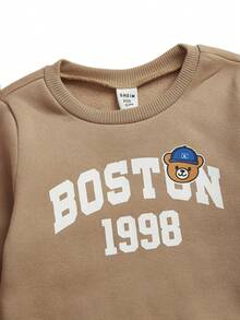 SHEIN 3pcs/Set Baby Boy/Girl Autumn/Winter Cute Khaki Knit Hooded Jacket, Vest, Cartoon Bear Pattern Sweatshirt, Tracksuit Joggers Pants Set, Unisex Baby Clothes, Baby Winter Thermal Outfit  Fashion - Khaki - View 3