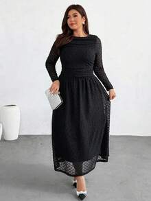 Firerie Vestido midi elegante formal de noche para mujer talla grande, negro con lunares, de otoño, manga larga, ajustado y elástico, para fiesta, invitada de boda y graduación - Negro - Ver 8