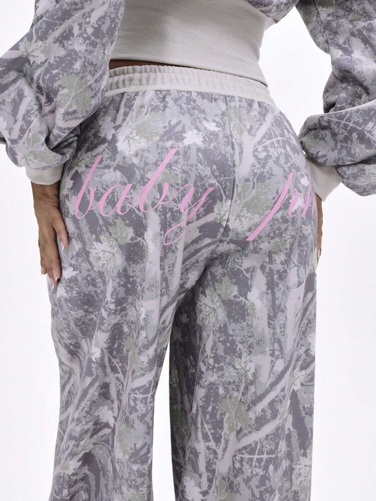 BABYPHAT Camouflage Print Sweatpants With Pink Accents Loose Fit Wide Leg Drawstring Waist Fall Winter Casual Pants For Women