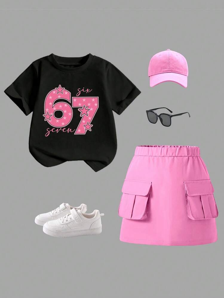 SHEIN Explorewe 2pcs/Set Young Girl Casual Fashionable Cute Star