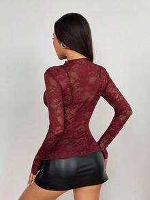 EgrlEra Tall 女士性感透明蕾丝短款上衣