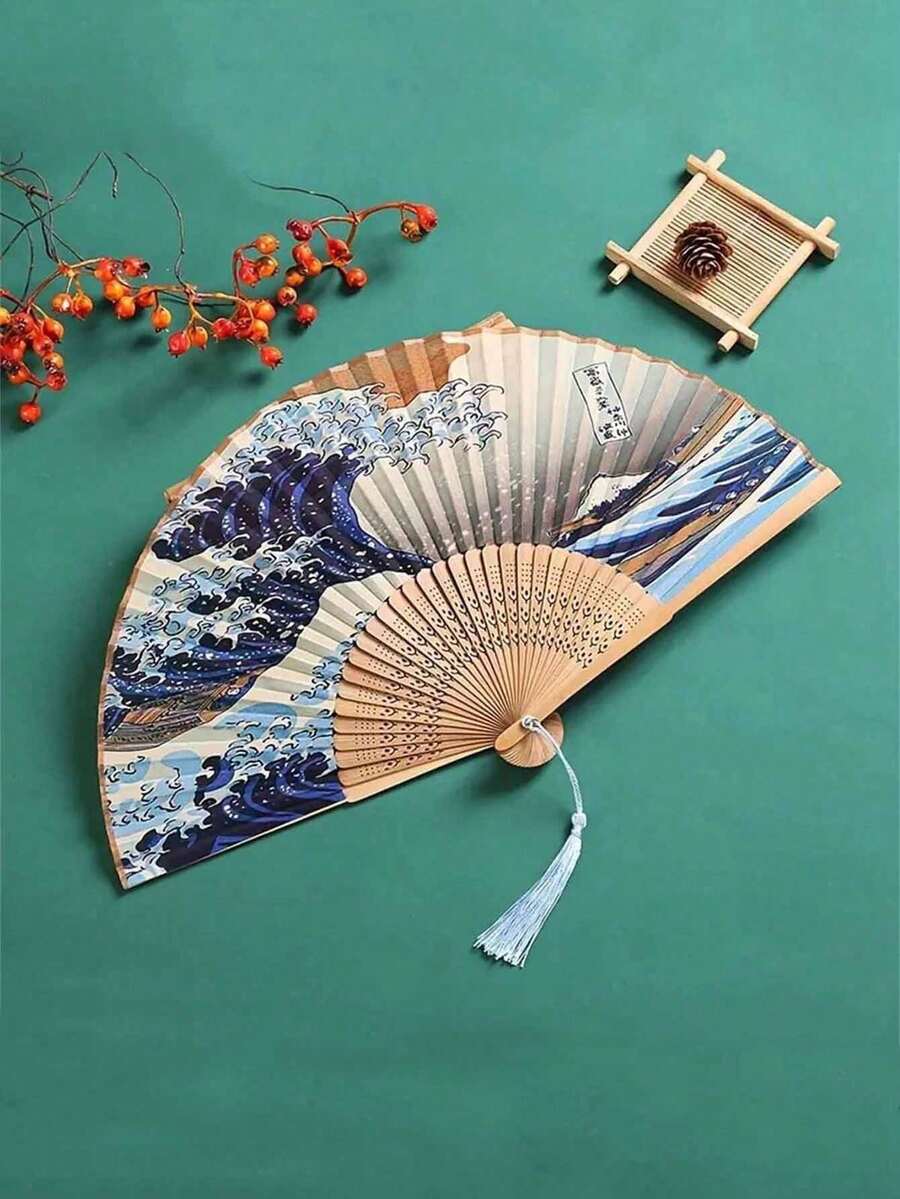 1 pieza Abanico plegable de flores de mano, abanico de mano, abanico de seda y bambú con borla, abanico plegable de mano calado para mujer, abanico plegable, abanico de mano con borla para uso al aire libre, viajes, baile, vestido cheongsam, accesorios para fotografía, decoración, regalos (vintage), color de borla aleatorio - multicolor - Ver 1