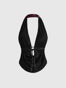 ROMWE J-Fashion 女士复古新年圣诞千禧风亮片性感吊带纹理面料摆裙 - 酒紅色 - 查看 2