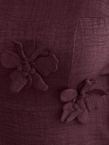 Elenzga 两件套 女士加大码纯色休闲长袖上衣和裤子 - 酒紅色 - 查看 4