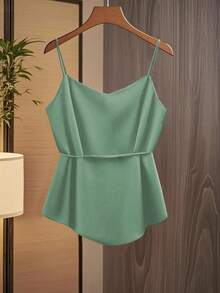 Lyxana Women's Fashion Casual V-Neck Pleated Wrap-Around Bowknot Tie Waist A-Line Camisole - Cadet Blue - View 2