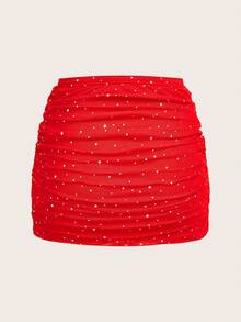 SHEIN EZwear Váy lưới sequin đen + đỏ nhiều mảnh cho nữ - Nhiều màu - Xem 4