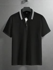 Manfinity Homme Áo thun polo tay ngắn, khóa kéo nửa thông thường dành cho nam, mùa hè - màu đen - Xem 3