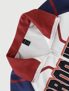 ROMWE MEN Prep 男士长袖篮球休闲撞色字母印花拉链夹克，秋季款