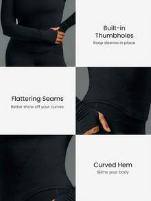 GLOWMODE FeatherFit™ Waist Slimming Curved Long Sleeve Top Low Impact Yoga Daily  Gym - Black - View 4