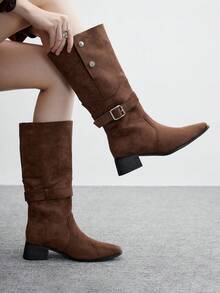 CUCCOO BIZCHIC 2025 Autumn/Winter New Fashionable Versatile Brown Slimming Chunky Heel Riding Boots For Women For Christmas - Brown - View 3