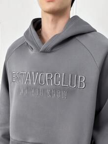 Manfinity BRENVOR Áo hoodie thường ngày tay raglan thêu chữ cho nam - Xám - Xem 5