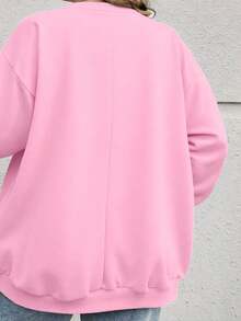 SHEIN CURVE+ 女士加大码休闲宽松纽约图案圆领长袖卫衣，秋冬季情人节款 - 粉色 - 查看 7