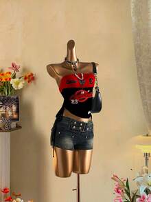 SHEIN EZwear 女士休闲抽绳系带短款抹胸 - 彩色 - 查看 2