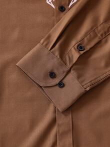 Officeau Men's Rugged Style Versatile Brown Shirt, Unlock The Charm Of A Western Cowboy, Men's Printed Long Sleeve Shirt, Fashionable And Stylish, Ignite The Street, Fall Old Money Men's Dress Shirt