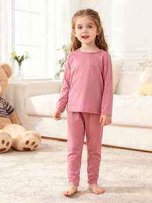 2件套女童高领长袖打底裤保暖内衣套装，柔软舒适 - 粉色 - 查看 7