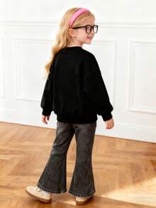 Bluza z nadrukiem pentagramu dla młodej dziewczyny z okrągłym dekoltem i długim rękawem oraz rozszerzanymi spodniami w swobodnym garniturze - Wielokolorowe - Zobacz 2