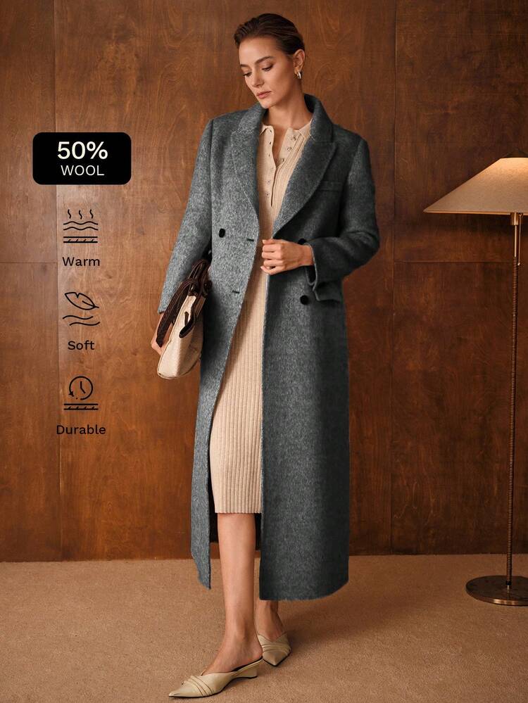 WOOL LAPEL COLLAR DOUBLE BREASTED OVERCOAT