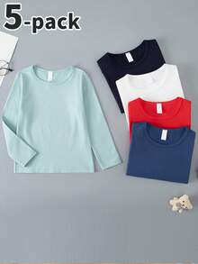 5件/套 男童长袖纯棉T恤，舒适亲肤，秋冬季 - 彩色 - 查看 1