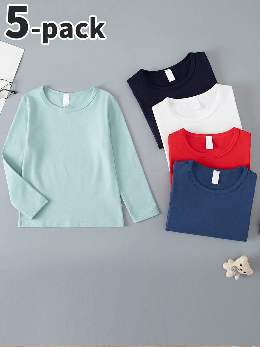 5件/套 男童长袖纯棉T恤，舒适亲肤，秋冬季 - 彩色 - 查看 1