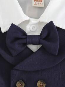 Cozy Pixies Bộ trang phục lịch lãm cho bé trai: Áo sơ mi cổ dài tay, áo vest không tay, quần cạp chun 3 món, thích hợp cho đám cưới và ngày lễ - Màu xanh lam - Xem 6