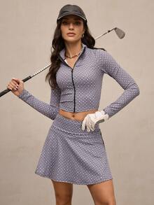 Activina Full Print Stand Collar Fitted Cropped Sports Jacket  All Seasons Summer Spring Fall Winter Ralphlauren - Black and White - View 1