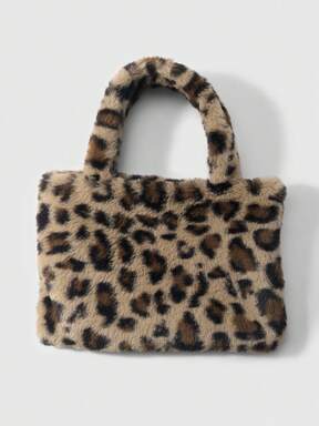 Goth 1pc Y2K Retro Fashionable Personalized Sweet Cool Girl Lazy Chic Series Autumn/Winter Large Capacity Brown Faux Fur Leopard Tiger Animal Print Magnetic Snap DIY Handbag Shoulder Tote Bag, Suitable For Women Daily Commute, Holiday Gift