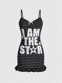 ROMWE Avant Spaghetti Strap Striped Print Mini Dress For Women - Multicolor - View 1