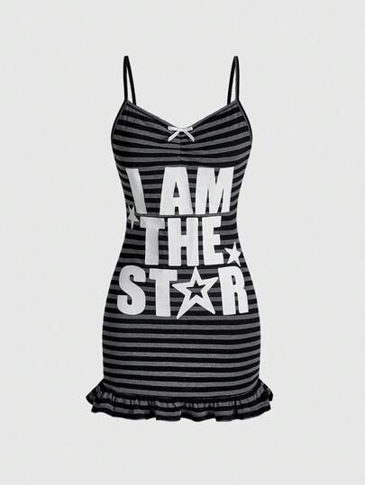 ROMWE Avant Spaghetti Strap Striped Print Mini Dress For Women