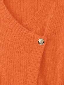 GlowEve 新款女士V领开衫，欧美风撞色优雅简约时尚针织上衣 - 橘色 - 查看 5