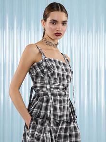 COUREZ 荷叶边细节束身胸衣/Y2K风格外出上衣 女士可爱春季上衣 外出上衣 派对上衣 性感上衣 - 黑與白 - 查看 5