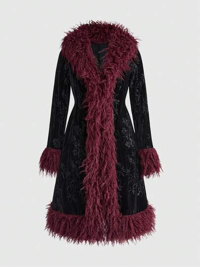 Veste en fausse fourrure de style hippie avec motif jacquard bicolore pour femmes