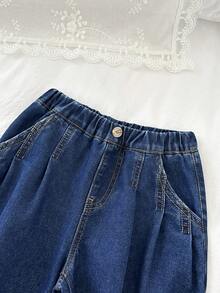 LMoss Kids 女童宽松深蓝色牛仔裤 - 深色水洗藍 - 查看 8