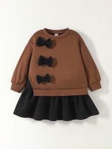 Maija Kids Young Girl Knitted Brown 3D Bow Round Neck Loose Casual Sweatshirt - Rust Brown - View 1