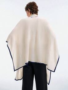 SHEIN LUNE Women's Loose Casual Contrast Color Poncho Sweater, Autumn/Winter - Apricot - View 3