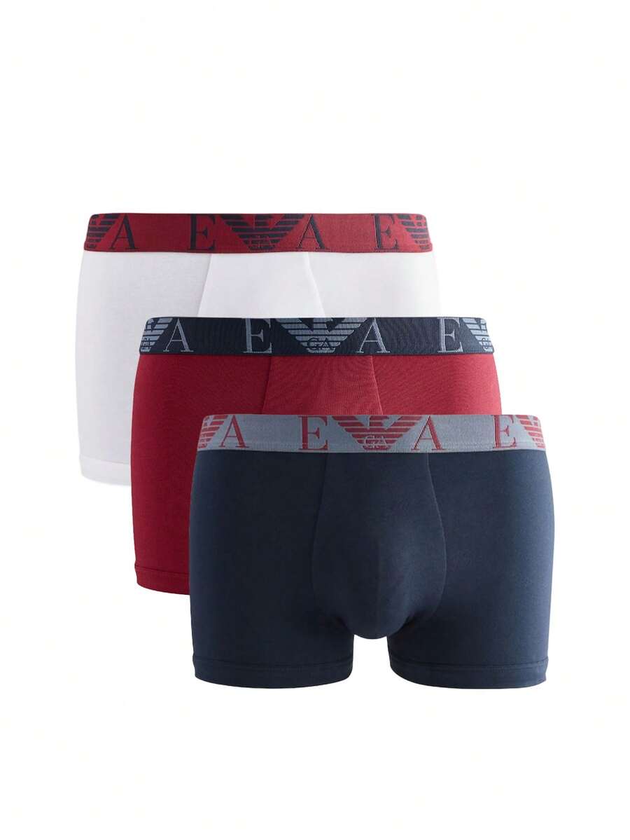 3 Pack Men's Boxers - Red and White and Navy Blue - View 1