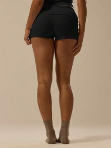 MUSERA ESSENTIALS Rib Fold Over Waist Mini Shorts Basic Spring Summer Vacation Holiday   Winter  Pants