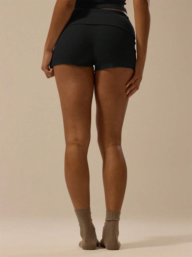 MUSERA ESSENTIALS Gerippte Miniröckchen mit umgeschlagenem Bund, Grundlagen für Frühling Sommer Urlaub Feiertage, Y2K Lässig - Schwarz - Übersicht 5