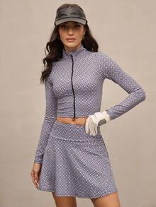 Activina Full Print Stand Collar Fitted Cropped Sports Jacket  All Seasons Summer Spring Fall Winter Ralphlauren - Black and White - View 5