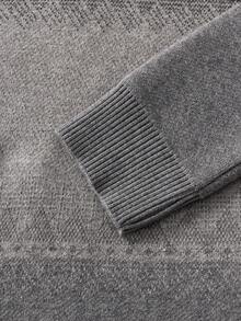 Officeau 男士加厚圆领毛衣，商务休闲提花针织长袖套头衫，适合叠穿或外穿，秋冬季，复古风格 - 淺灰色 - 查看 4