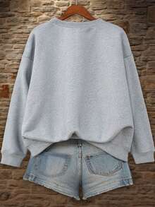 EMERY ROSE Women's Slogan Letter Print Crew Neck Long Sleeve Sweatshirt Sportswear,Long Sleeve Top,Graduation,Teacher,Back To School Pullover Fall - Light Grey - View 2