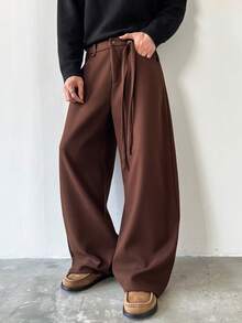Manfinity Hypemode Quần ống rộng trơn màu thường ngày cho nam, Phong cách đường phố, Rộng thùng thình, Dành cho nam, Cặp đôi, Họa tiết, Tôi yêu bạn trai, Bạn bè, Phù hợp, Bạn trai - màu nâu - Xem 3