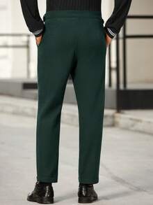 Manfinity Bizformal Pantalones rectos y sueltos de unicolor con pliegues para oficina para hombres - Verde - Ver 2