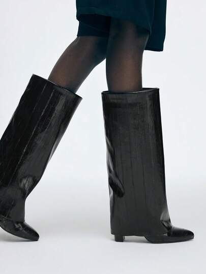 Mnmlis SHARK BOOTS 女士时尚尖头皮革高跟高筒靴