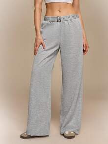 Qadelle Comfortable Women's Grey Knitted Fabric Long Sweatpants With Straight Leg Design - Grey - View 4
