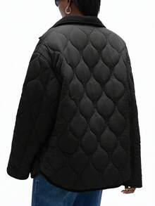 Aveloria GENKIRA 绿色拼接撞色菱形图案轻薄羽绒服，适合通勤。 - 黑色 - 查看 2