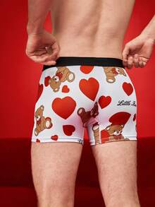 Notgurli Valentine's Day Romantic Gift Funny Print Teddy Bear Design Party Boxer Briefs For Men, Mid-Length - White - View 2