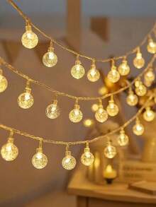 1PC 10/20/40/80 LED Crystal Ball String Lights, Warm White, Battery Operated, For Holiday Party, Romance, Bedroom, Home & Tent Decor