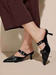 CUCCOO CURVES Giày cao gót mũi nhọn thời trang nữ dáng rộng - màu đen - Xem 4