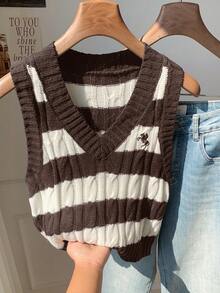 Comfortcana 女款時尚復古優雅V領刺繡針織背心，無袖休閒上衣，秋冬款 - 彩色 - 查看 5