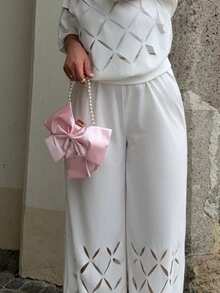 Jeta Ari 时尚优雅的蝴蝶结装饰晚宴手包，情人节 - 粉色 - 查看 3